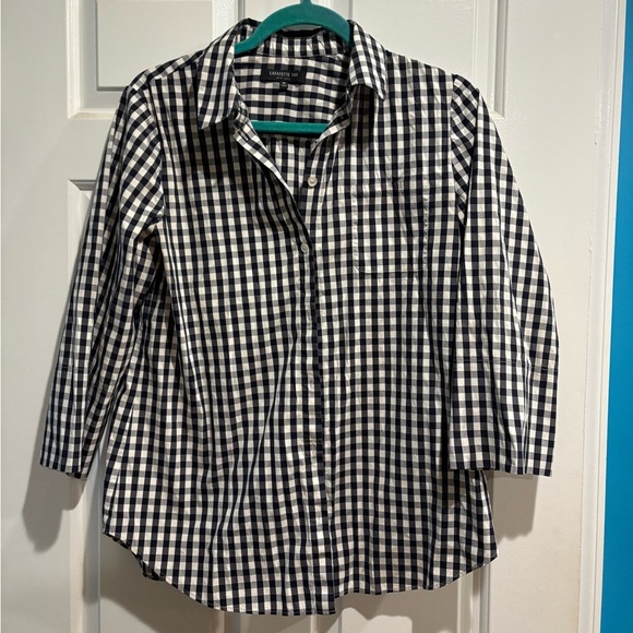 Lafayette 148 button down checkered cotton blend shirt M - Picture 1 of 6